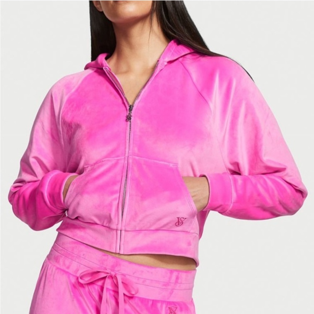 VICTORIA'S SECRET Velour Full-Zip Oversized Cropped Hoodie